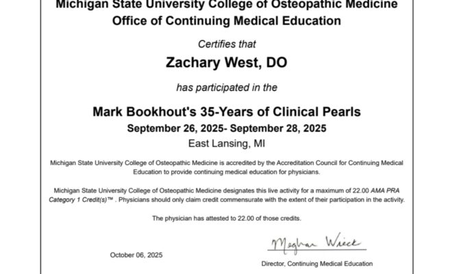 Dr. West Completes Advanced Clinical Pearls Course